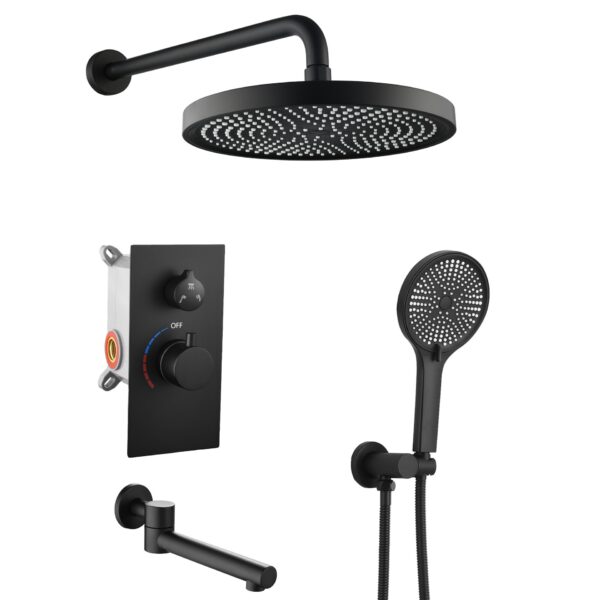 Shower System Set With Control Valve And 10" Overhead Shower - Matte Black