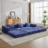 Convertible Floor Sofa Bed With Fixed Shape Frame, Boneless Modular Sectional Sofa, For Living Room - Dark Blue - Image 13