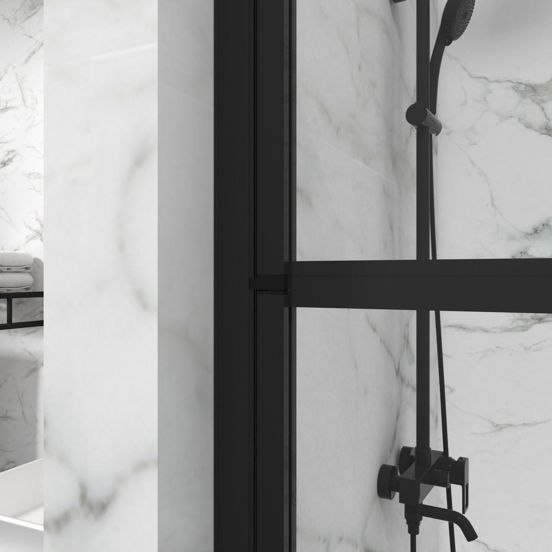 Bathtub Screen Panel Shower Door 180° Pivot - Black - Image 3