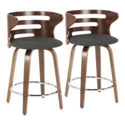 Cosini - Mid-Century Modern Counter Stool With Swivel (Set of 2) - Walnut / Charcoal