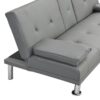 Modern Sofa Bed With Armrest 2 Holders, Wood Frame & Stainless Leg, Futon Style - Gray - Image 9