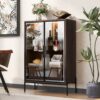 Modern Minimalist Style LED Curio Cabinet With Tempered Glass Door, Metal Legs - Black / Dark Walnut - Image 5