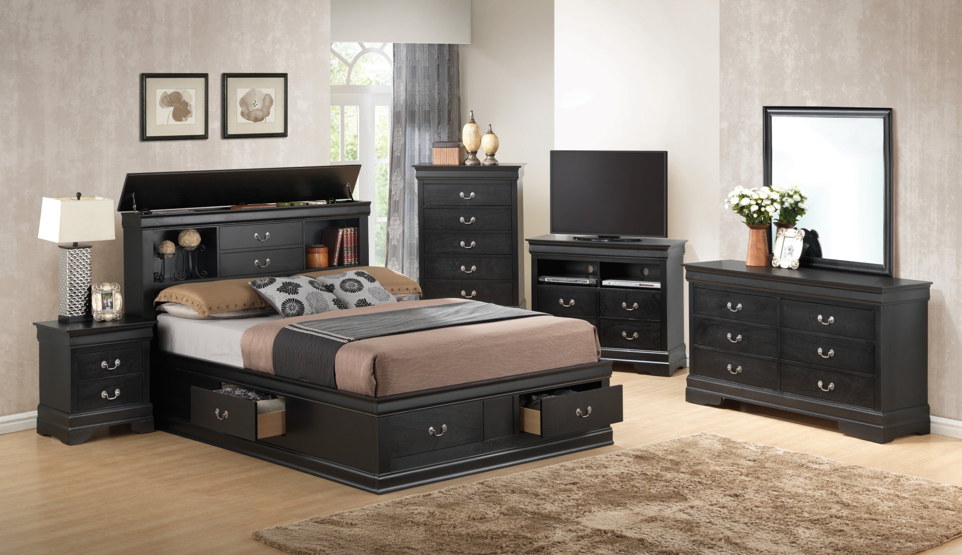 Louis Phillipe - King Elegant Storage Bed - Black - Image 3