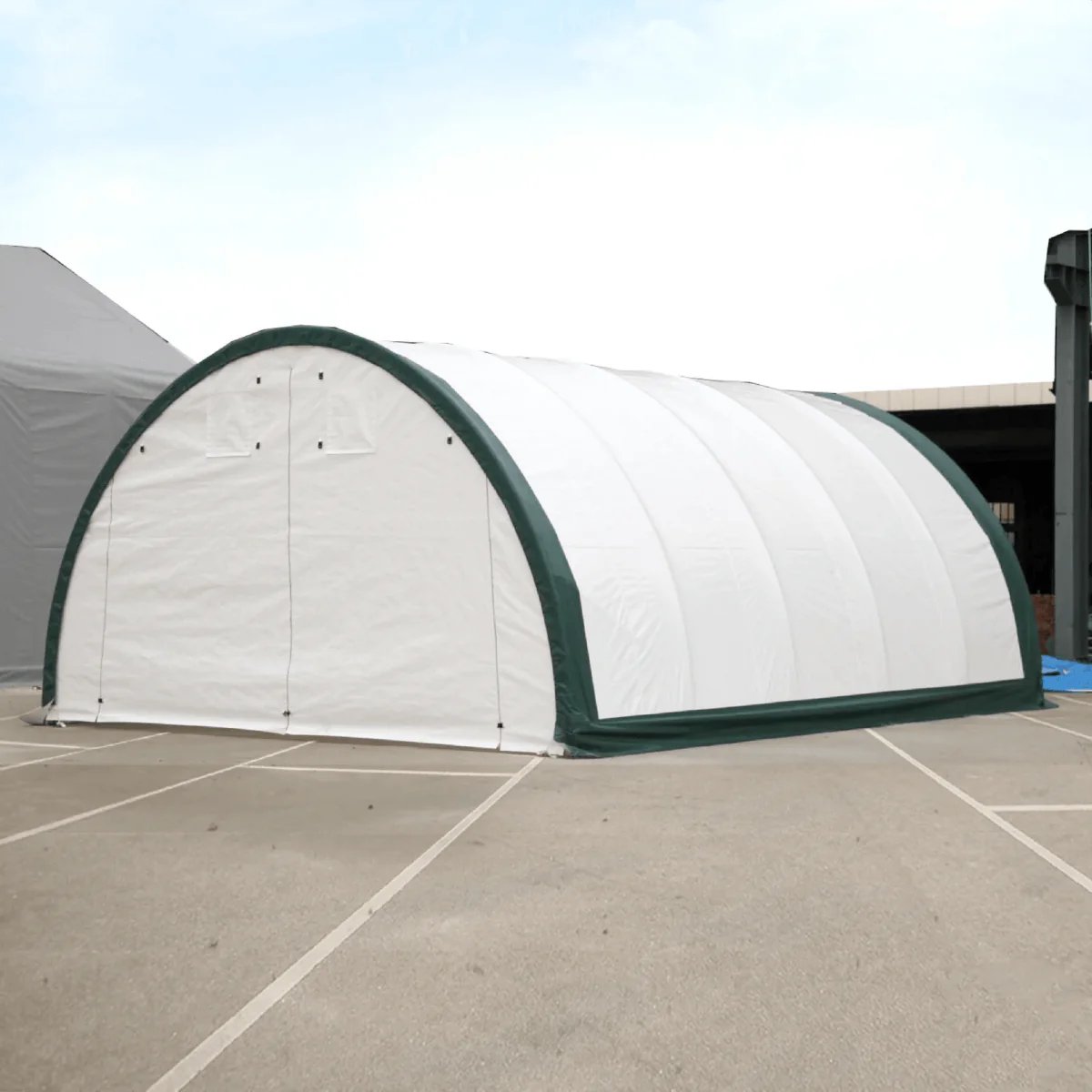 Single Truss Arch Storage PE Shelter - White / Green - Image 3