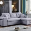 Dennis - Linen Fabric Reversible Sleeper Sectional With Storage Chaise And 2 Stools - Light Gray - Image 11