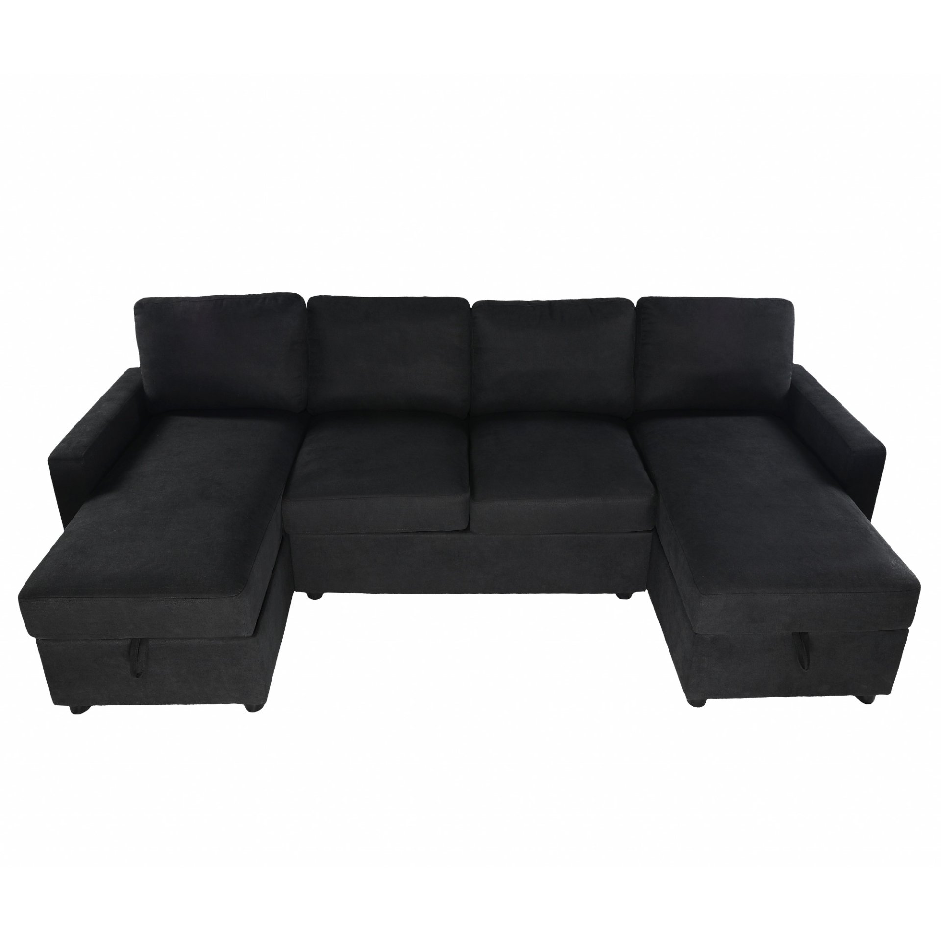 Convertible U Shaped Sectional Sofa With Storage Chaise Lounges And USB Ports - Black - Image 16