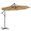 Outdoor Cantilever Patio Umbrella With 32 LED Lights 10 Ft Hanging Design Easy Open Adjustment Metal Frame - Taupe - Image 8