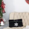 Velvet Pillow With Embroidered Joy And Frosty Snowflake, For Christmas Halloween Holiday Decor (Set of 2) - Black White - Image 8