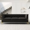Fx-P83-Bk2 (Sofa) Luxurious Velvet Sofa With Gold Legs, Modern Chesterfield Design, Tufted Upholstery, 3-Seat Couch For Living Room And Office - Black - Image 14