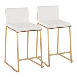 Mason Mara - Contemporary Fixed Height Counter Stool (Set of 2) - Gold / Walnut / White