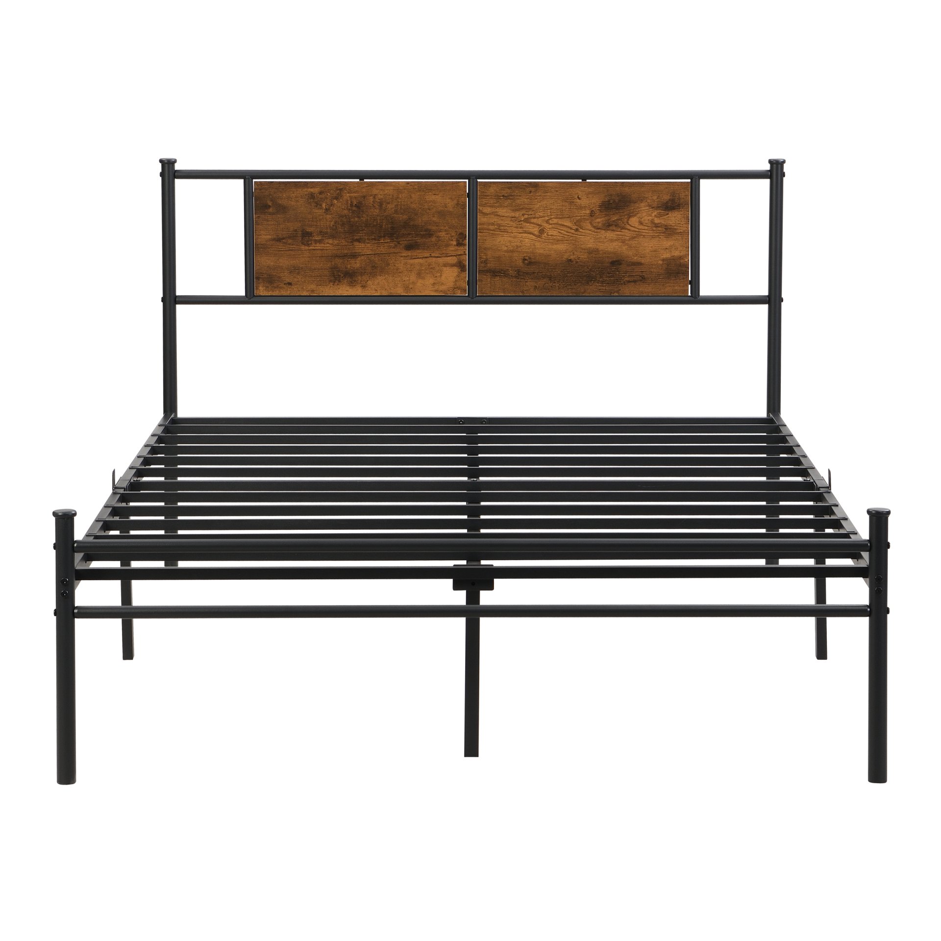 Queen Size Modern Metal Bedframe With Headboard, Durable Steel Structure - Black / Brown - Image 13