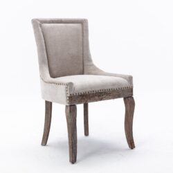 Ultra Side Dining Chair,Thickened Fabric Chairs With Neutrally Toned Solid Wood Legs, Bronze Nail Head (Set of 2) - Beige