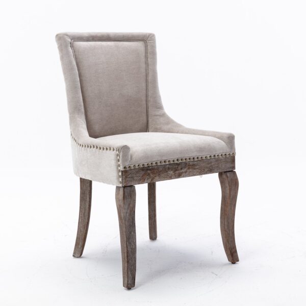 Ultra Side Dining Chair,Thickened Fabric Chairs With Neutrally Toned Solid Wood Legs, Bronze Nail Head (Set of 2) - Beige