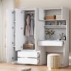 3 Door Storage Desk Wardrobe For Bedroom With Shelves And 3 Drawers - White - Image 9