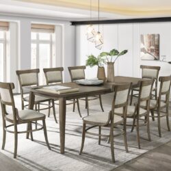 Bistro - 9 Piece Dining Table With Extension Leaf And Off White Fabric Dining Chairs (Set of 9) - Vintage Walnut