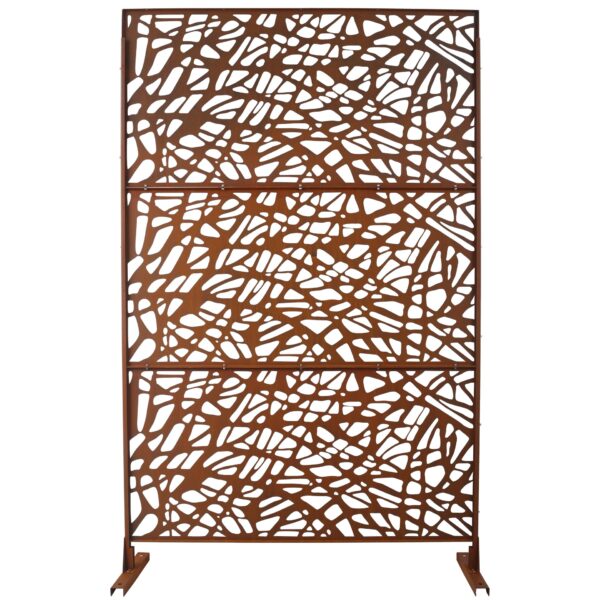 Outdoor & Indoor Privacy Screen Metal Privacy Screen, Freestanding Decorative Privacy Screen For Deck Balcony Patio - Rust Red
