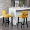 Contemporary Velvet Upholstered Wing-Back Barstools With Button Tufted Decoration And Wooden Legs, And Chrome Nailhead Trim, Leisure Style Bar Chairs, Bar Stools (Set of 2) - Gold - Image 15