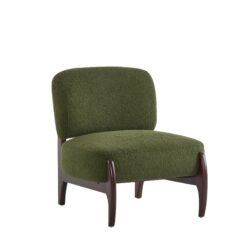 Modern Boucle Lounge Chair With Solid Wood Frame - Green
