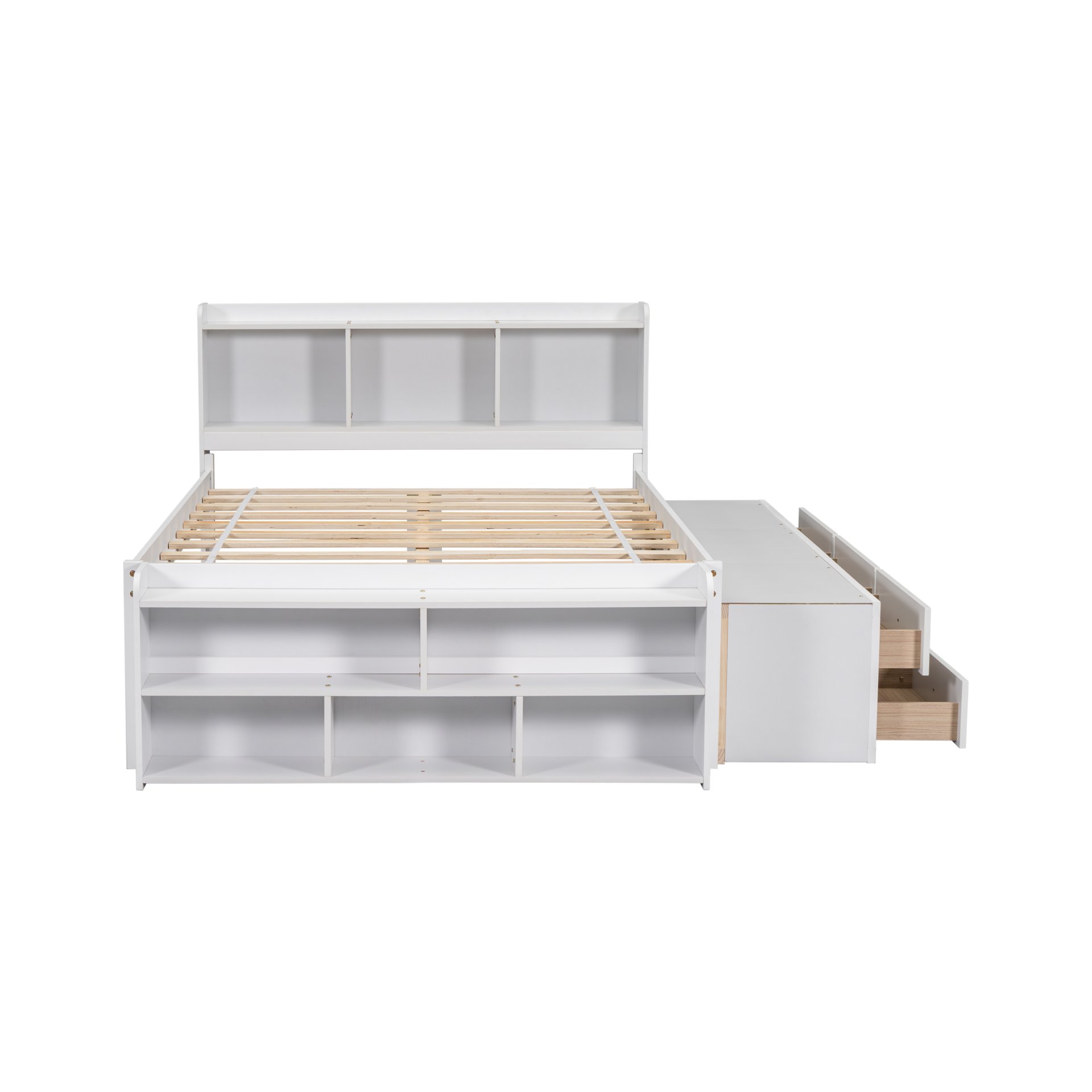 Full Bed With Bookcase Headboard, Under Bed Storage Drawers And Bed End Storage Case - White - Image 11