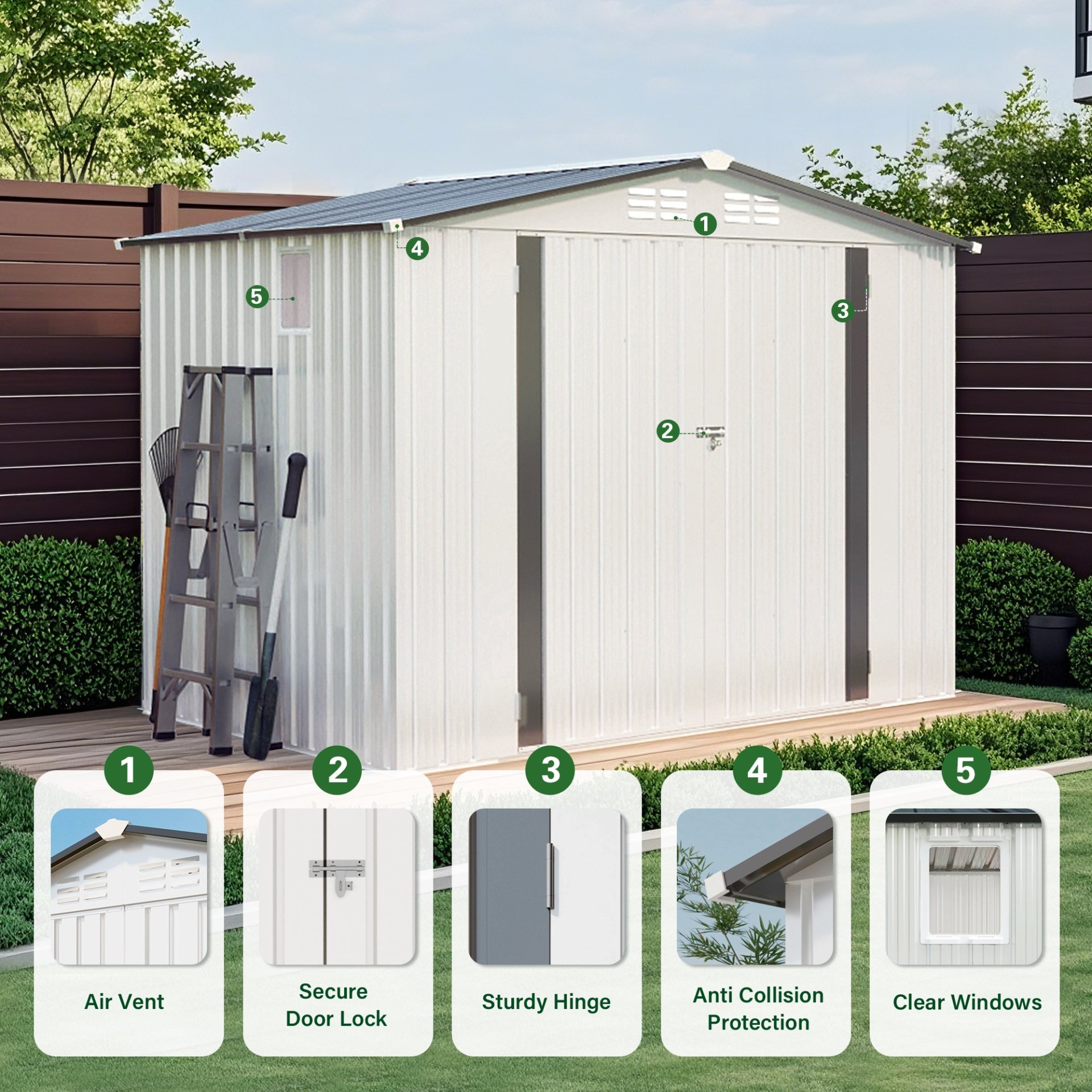 Metal Outdoor Storage Shed 8 X 6 Ft With Pitched Roof And Side Window - White / Gray - Image 8