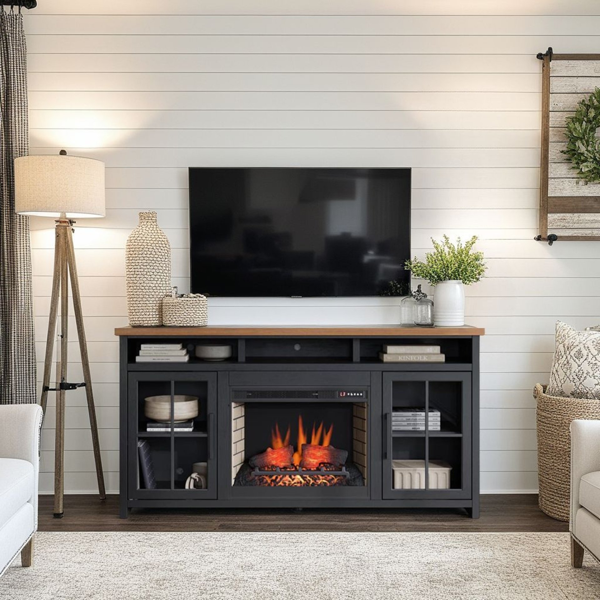 Essex - Fireplace TV Stand Console For TVs Up To 85" - Black, Whiskey - Image 3