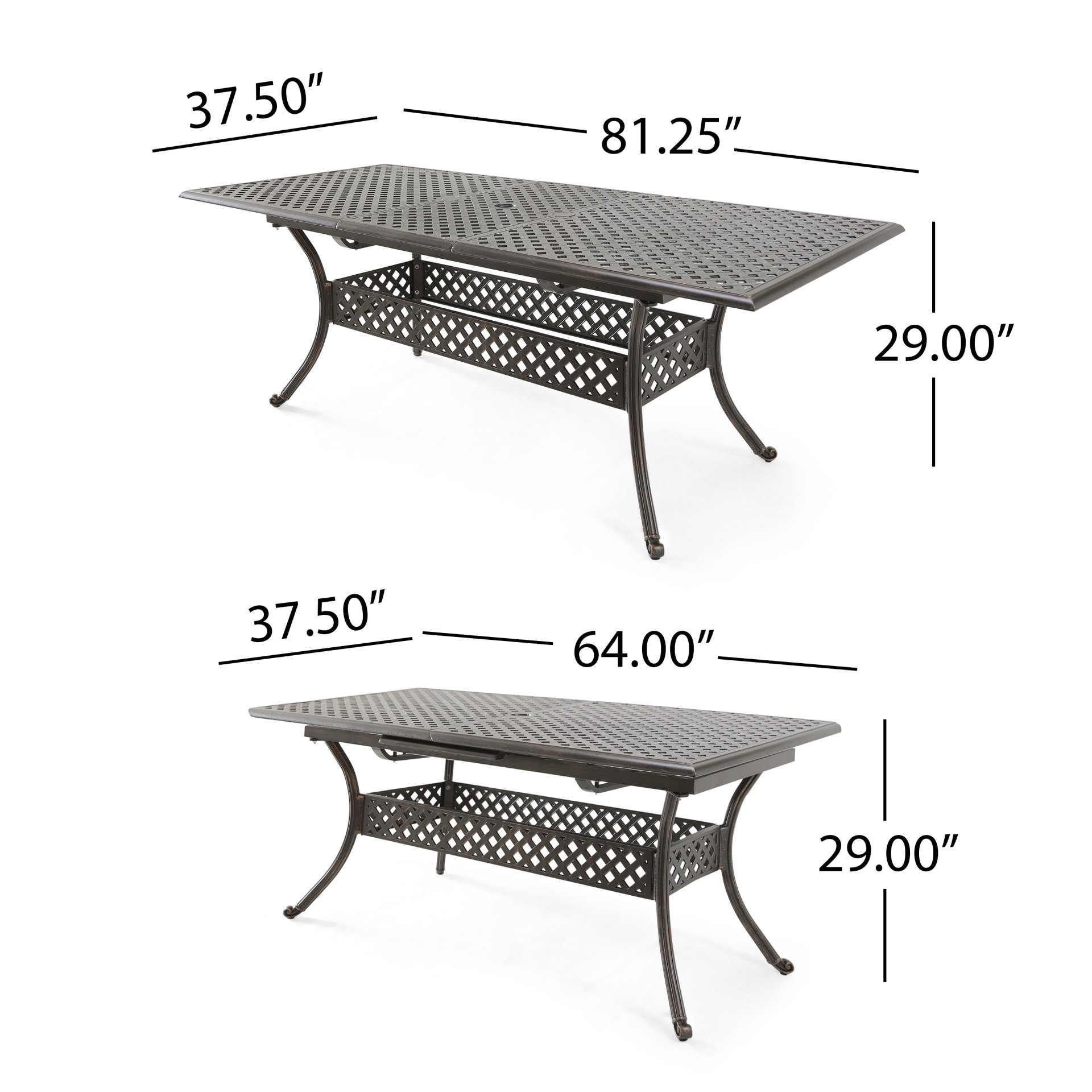 Outdoor Expandable Dining Table With Umbrella Holder, Lattice Pattern And Curved Legs - Black - Image 3