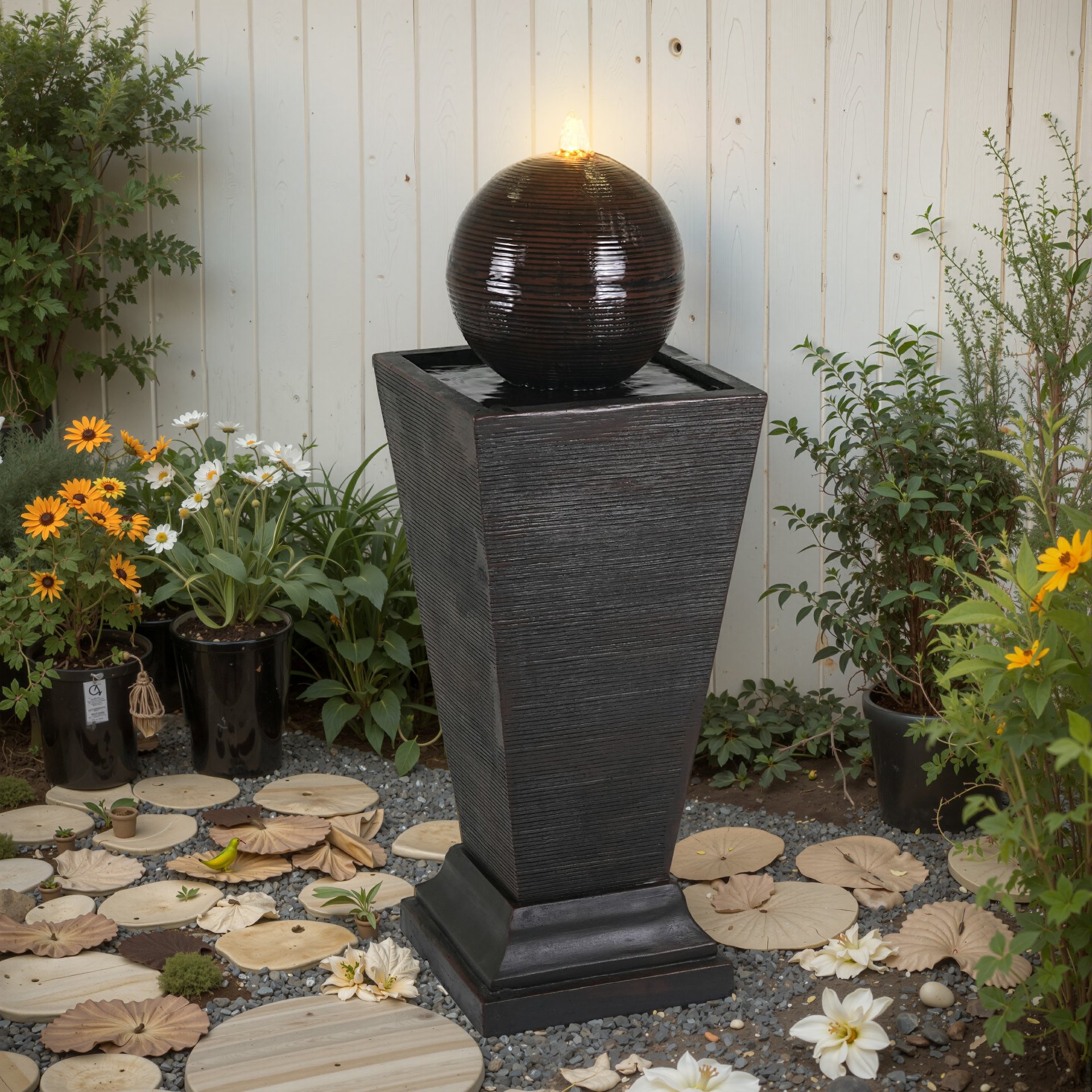 35.5" Tall Column Fountain With LED Lights, Retro Outdoor Decor, Weather Resistant Feature - Dark Brown - Image 2