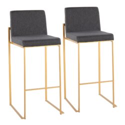 Fuji - Contemporary High Back Barstool (Set of 2) - Gold / Charcoal