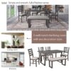 6 Pieces Family Furniture, Solid Wood Dining Room Set With Rectangular Table & 4 Chairs With Bench - Gray - Image 6
