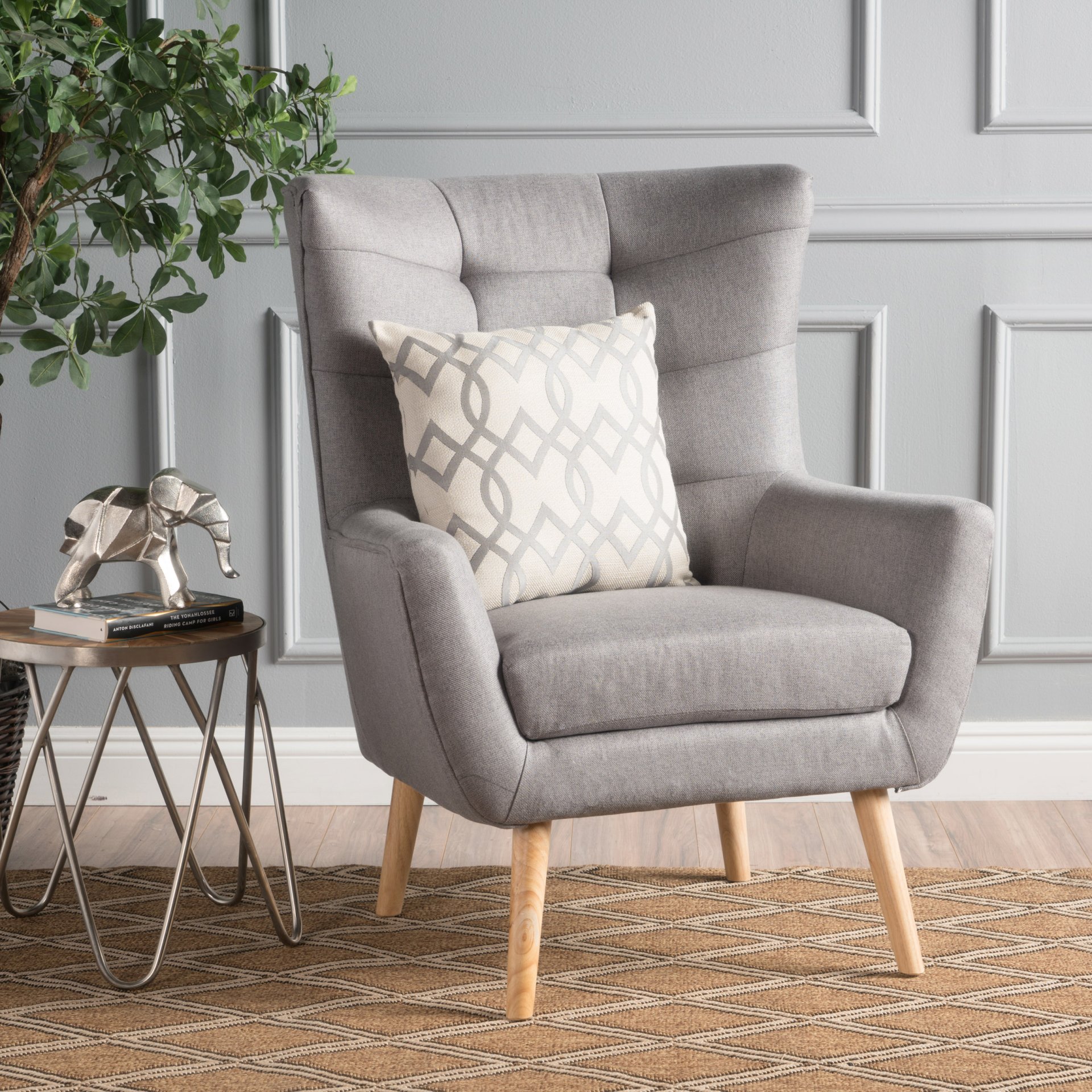 Fabric Club Chair With Rubberwood Legs - Gray - Image 6