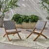 Solidago - Outdoor And Strapping Belt Folding Chairs, (Set of 2) - Black / Brown - Image 2