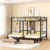 Full Over Twin & Twin Triple Bunk Bed With Drawers, Multi-Functional Frame With Desks And Shelves In The Middle - Black - Image 12