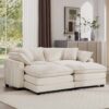Light Corduroy 2 Seater Sofa With Ottoman Sofa Bed Functionality For Small Living Spaces - Beige - Image 12