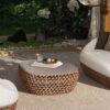 Willow - Oval Woven Patio Coffee Table, Wicker Frame - Wheat Beige / Golden Brown - Image 6