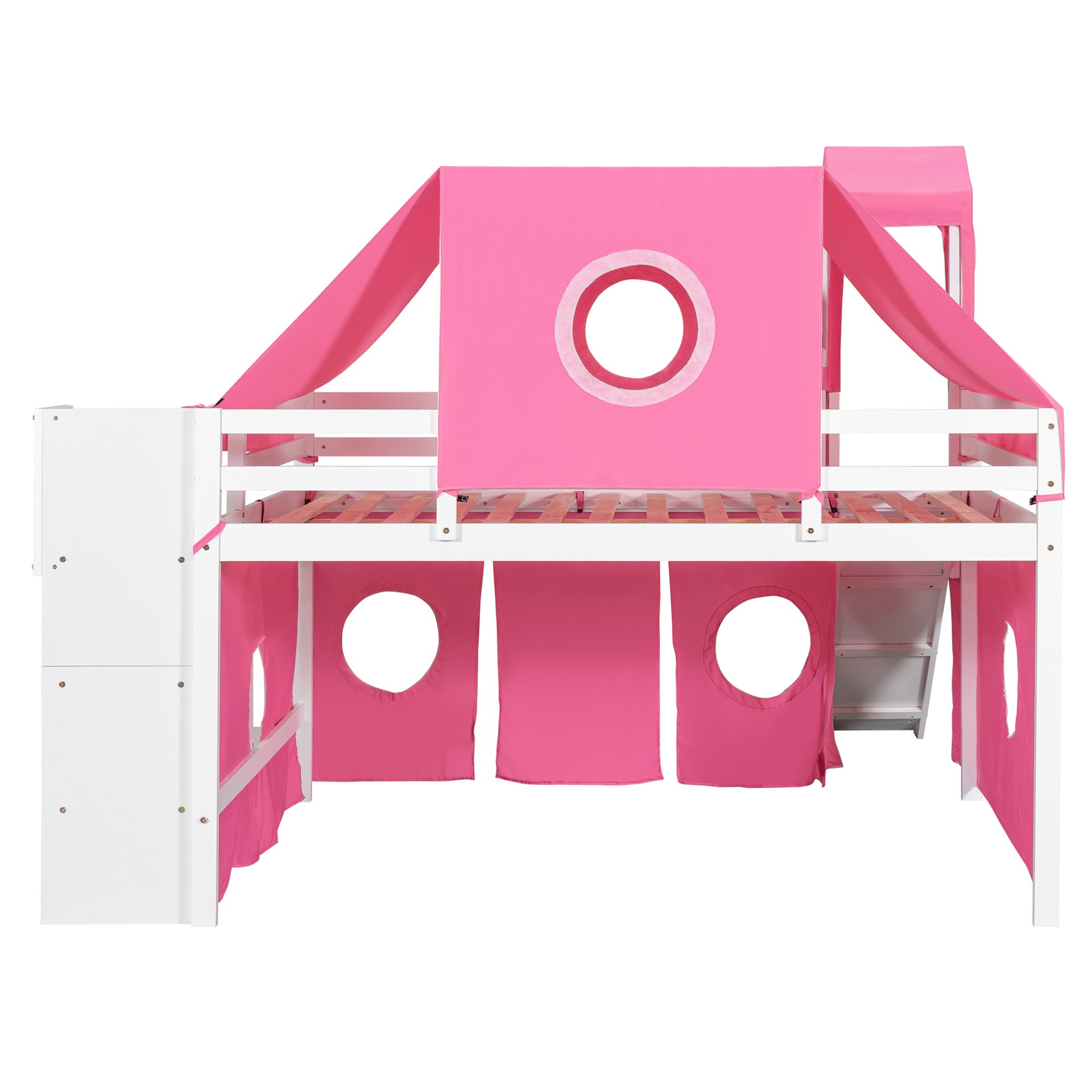 Full Size Loft Bed With Tent And Tower - Pink - Image 11