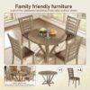 5 Pieces Table Set Round Dining Table Solid Wood Modern Farmhouse Rustic Look Distressed Look - Grayish Brown - Image 5