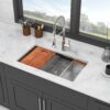 33" Undermount Kitchen Sink Single Bowl Ledge Workstation In 16 Gauge Stainless Steel - White - Image 2