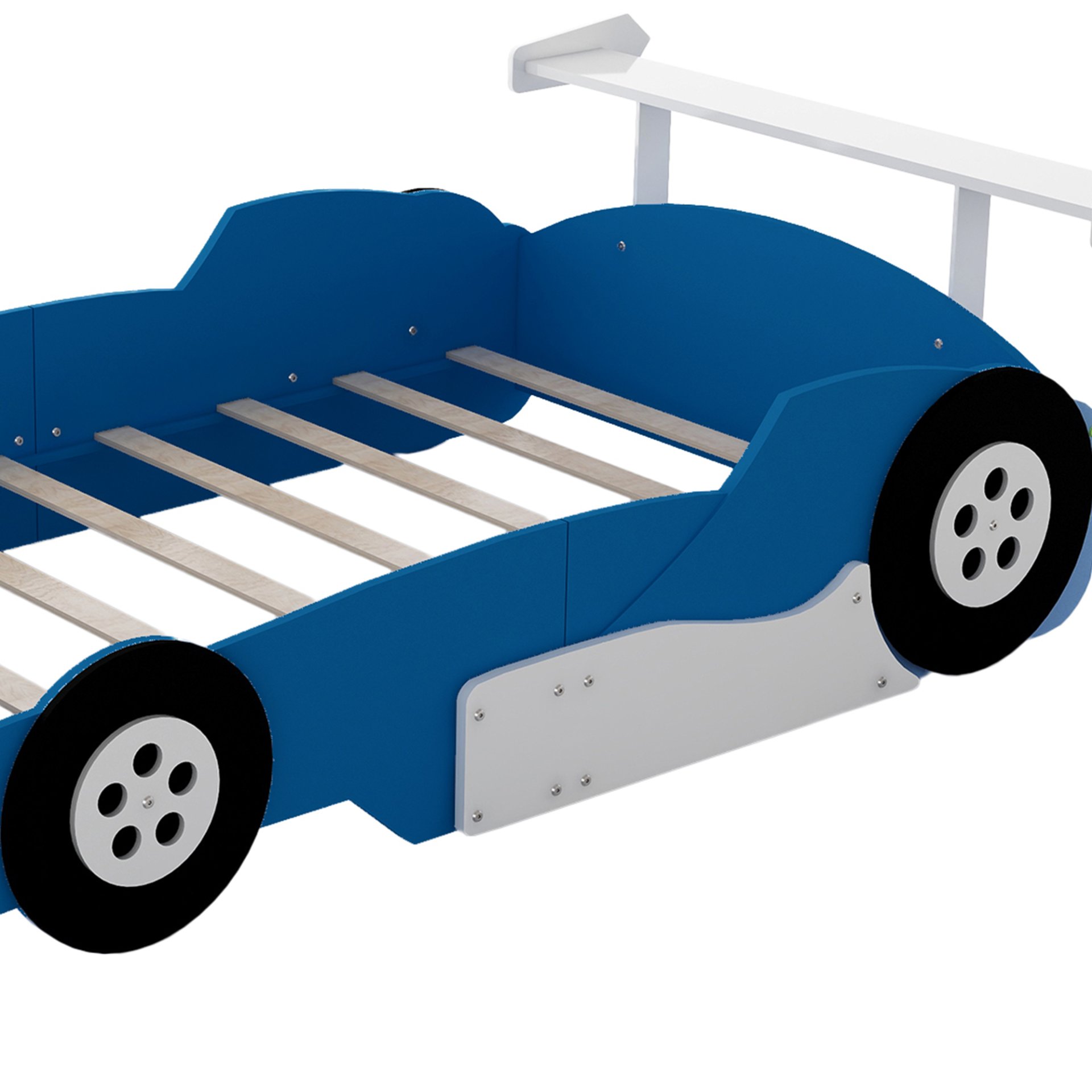 Full Size Race Car Shaped Platform Bed With Wheels - Blue - Image 12