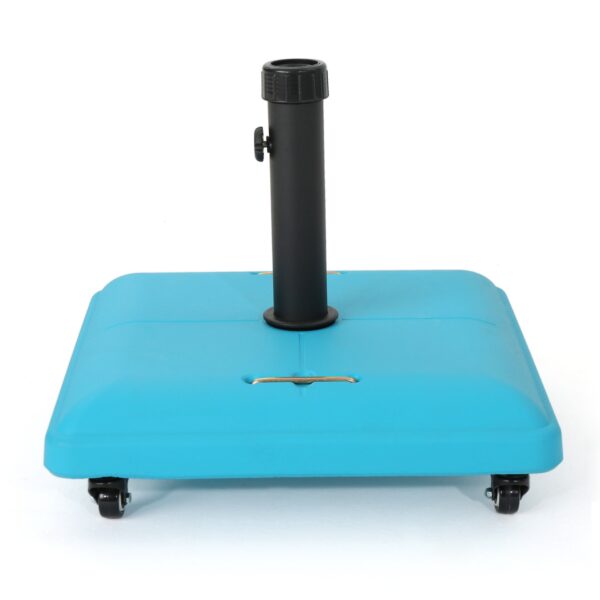 Stylish Concrete Square Wheelie Umbrella Base With Stainless Steel Pole Handle - Teal