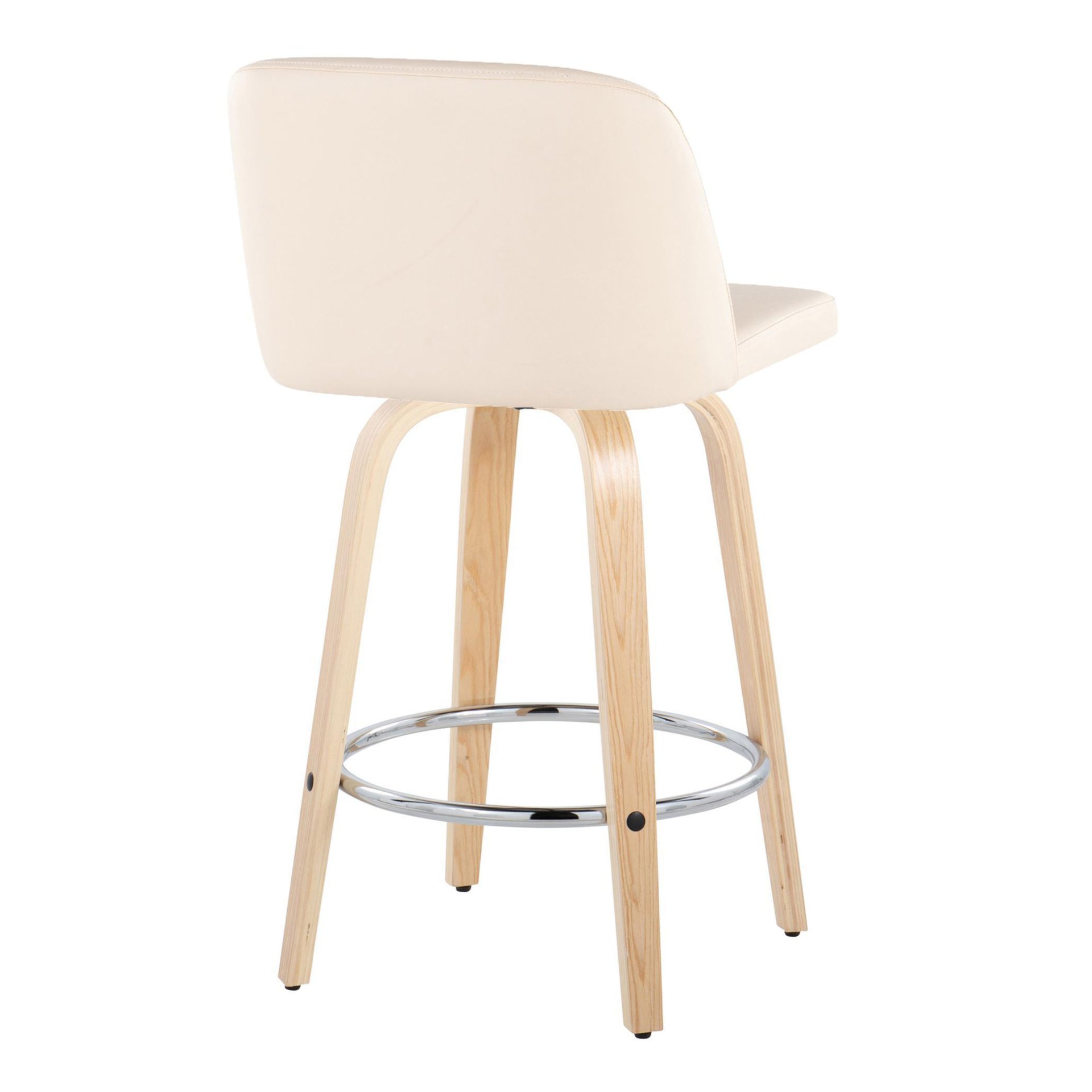 Toriano - Contemporary Fixed Height Counter Stool With Swivel & Round Footrest (Set of 2) - Natural / Cream - Image 4