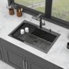 30" Drop In Kitchen Sink With Pull Out Faucet And Soap Dispenser 16 Gauge T 304 Single Bowl Topmount Sink - Gunmetal Black - Image 3