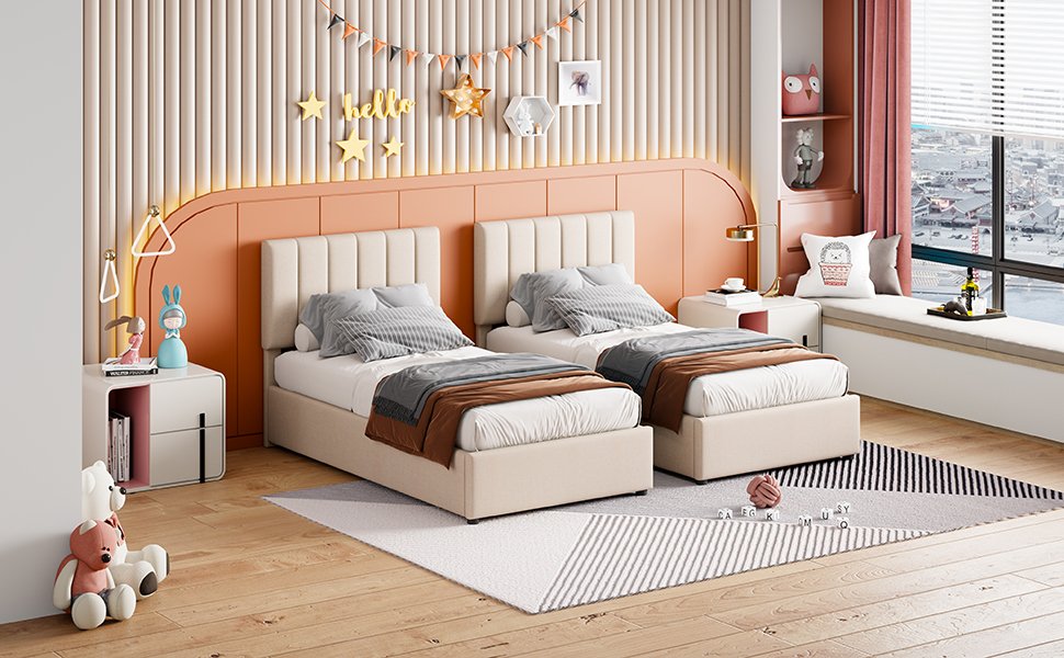 King Size Upholstered Platform Bed With A Hydraulic Storage System - Beige - Image 14