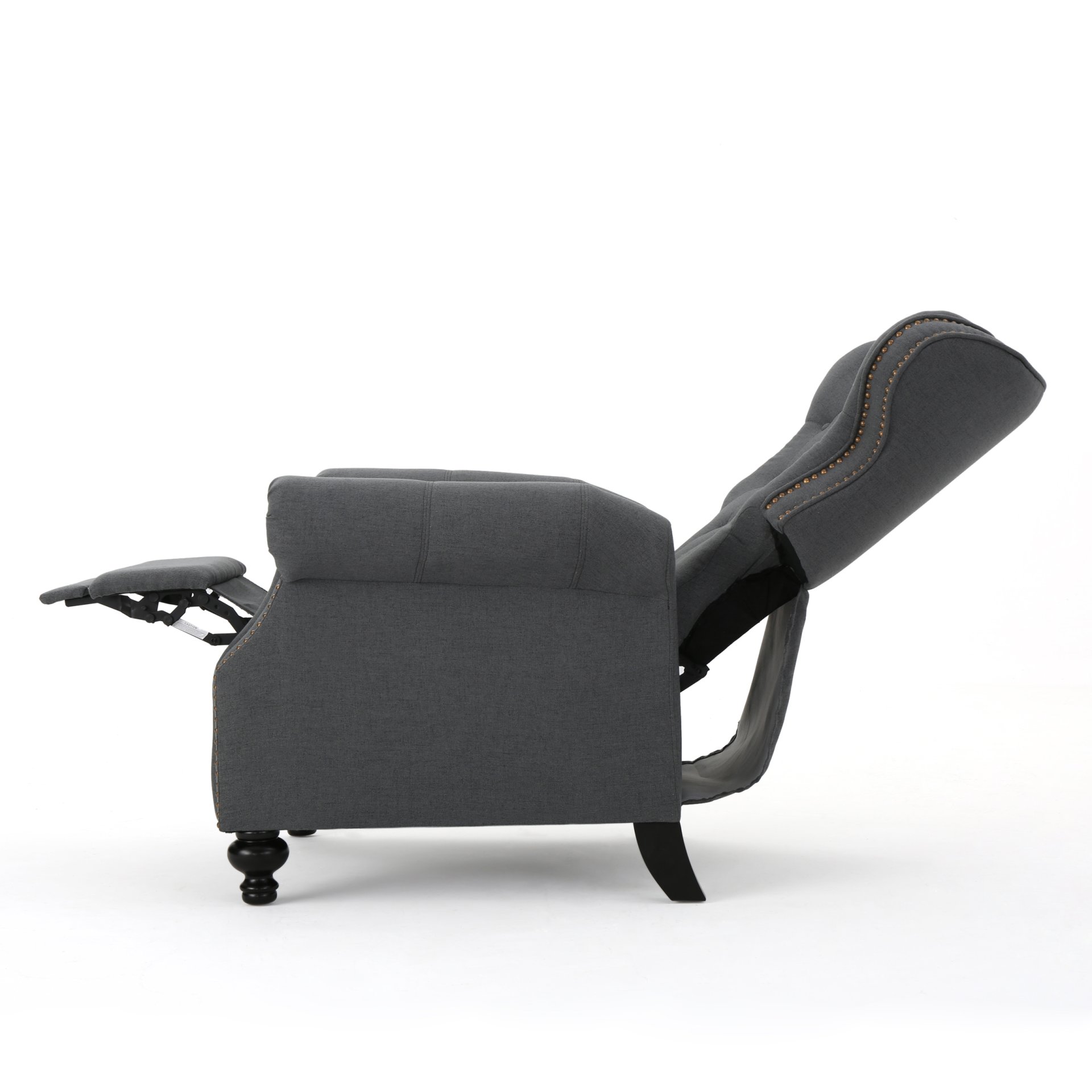 Accented Push Back Recliner Chair With Rolled Arms - Charcoal - Image 6