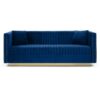 Contemporary Vertical Channel Tufted Velvet Sofa Loveseat Upholstered 2 Pieces Set With 4 Pillows - Blue - Image 3