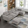 Convertible Sectional Sofa Couch With Movable Ottoman - Light Gray - Image 3