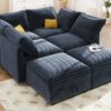 Versatile 6 Piece Modular Sofa Bed With Storage, Stylish Faux Double Layer Cushions, Comfortable & Durable Design, Perfect For Any Living Space - Dark Blue - Image 6
