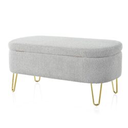 Upholstered Oval Storage Bench With Metal Legs - Gray