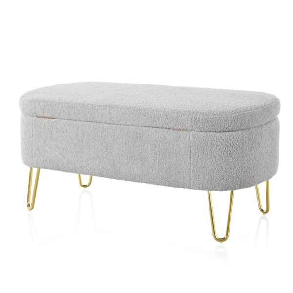 Upholstered Oval Storage Bench With Metal Legs - Gray