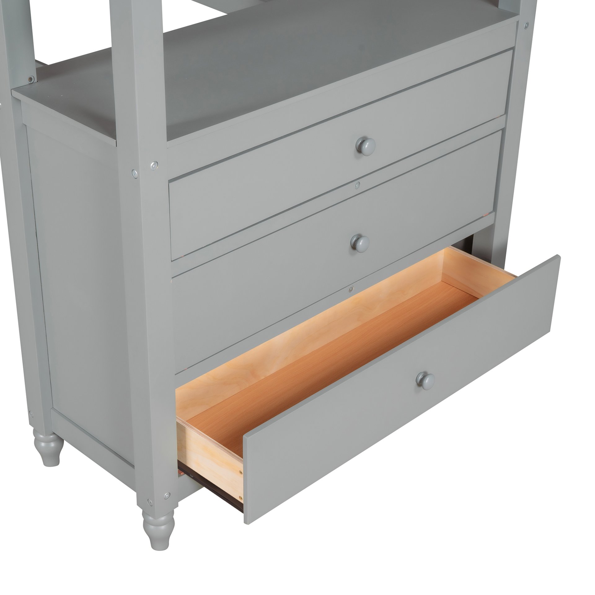 Twin Size Loft Bed With Drawers And Desk, With Shelves - Gray - Image 15