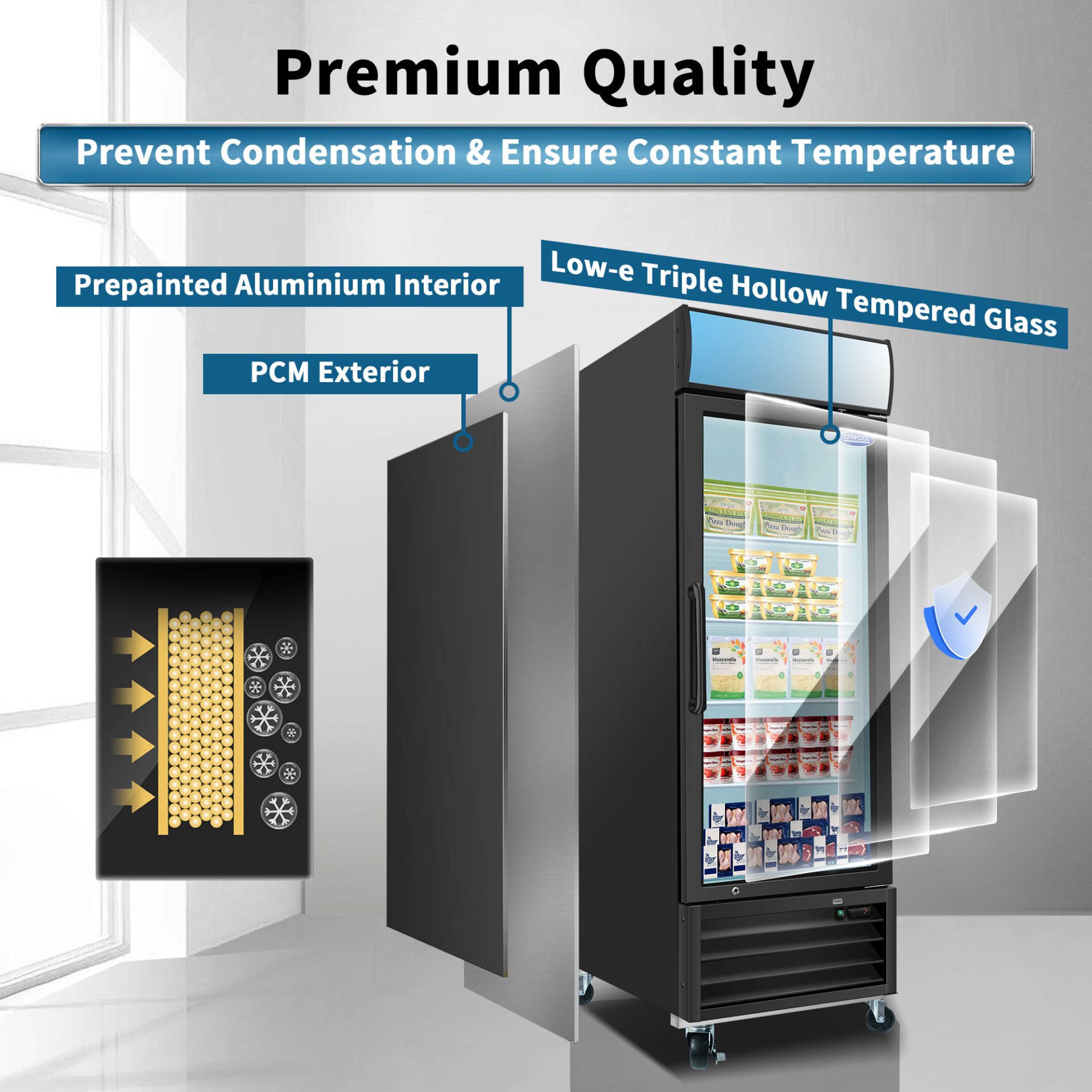 Glass Door Merchandiser Freezer 19.3 Cu.Ft Swing Door Commercial Reach-In Display Freezers With LED Top Panel Upright Freeze Storage - Black - Image 7
